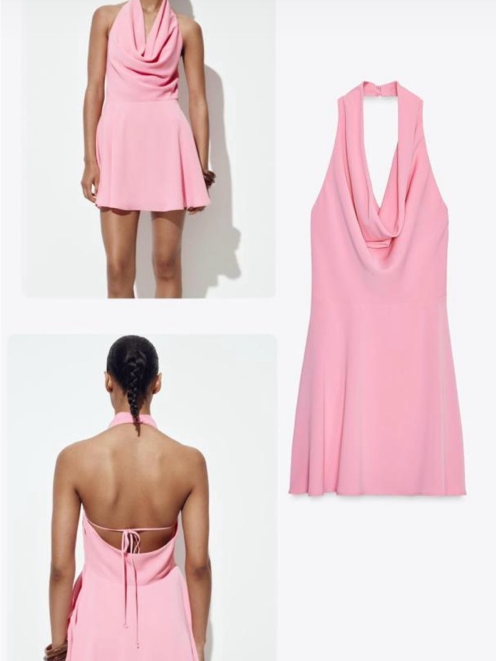 Zara Pink Halter Cowl Neck Mini Dress